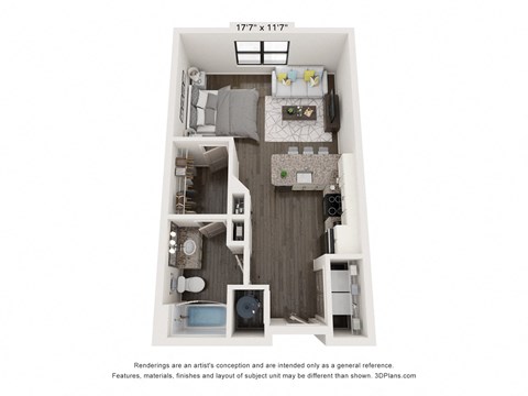 Studio 506 sq ft floor plan at The Augustan in Augusta, GA 30901